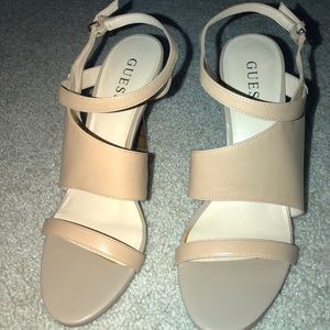 Guess Gwaviano strappy tan sandal heel